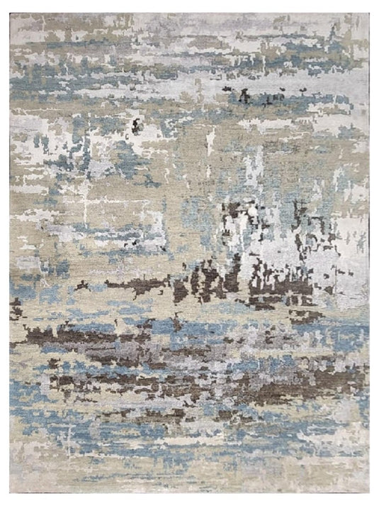 The Ambiente Rr_01 Silver Ricard Modern Hand Knotted Wool &amp; Bamboo Silk Rugs