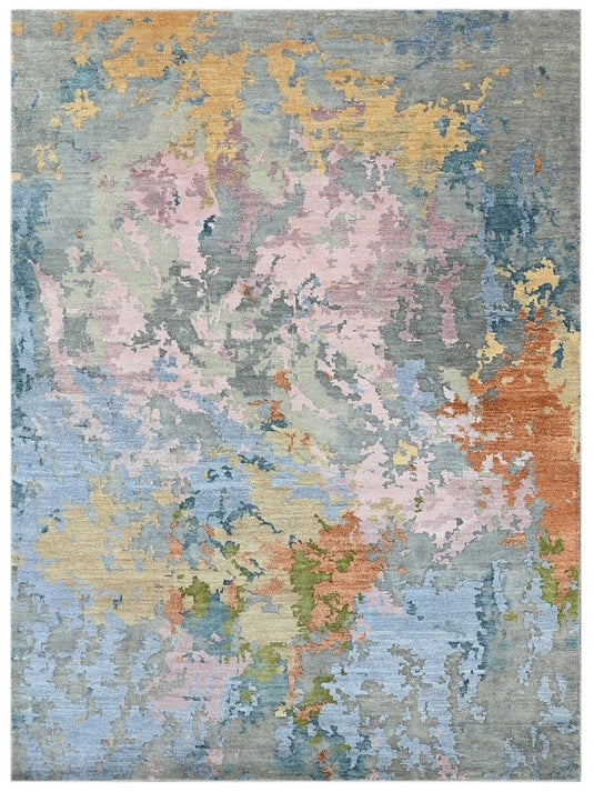 The Ambiente Rr_03 Multi Color Modern Ricard Hand Knotted Wool &amp; Bamboo Silk Rugs