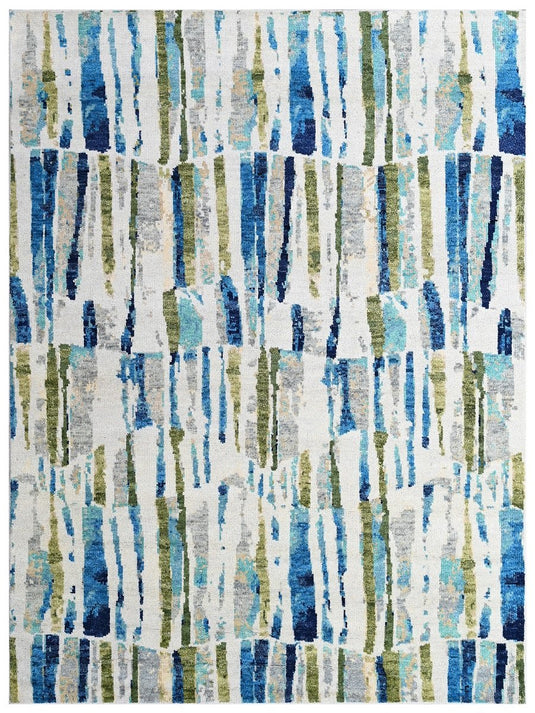 The Ambiente Zr_323 Ivory Navy Bamboo Silk Hand Knotted Rugs