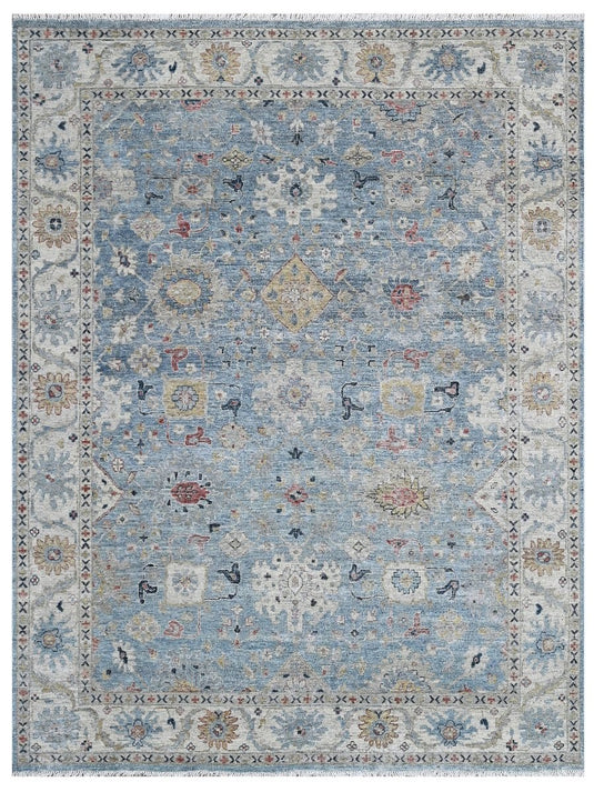 The Ambiente Rz_145 Ox Lt.blue Sage Baroque Traditional Floral Hand Knotted Wool Rugs
