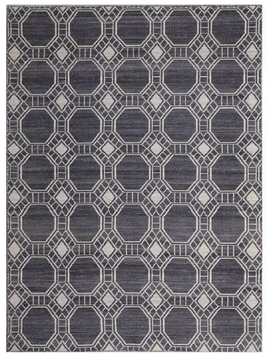 The Ambiente Sd_28_s Grey Rhythm Geometric Flat Weave Wool Rugs