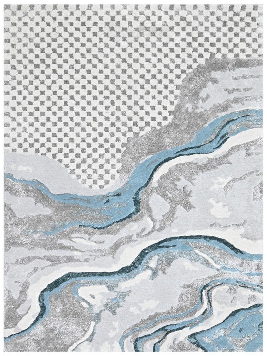 The Ambiente Tfta_117 Silver Blue Modernist Modern Hand Tufted Wool &amp; Bamboo Silk Rugs
