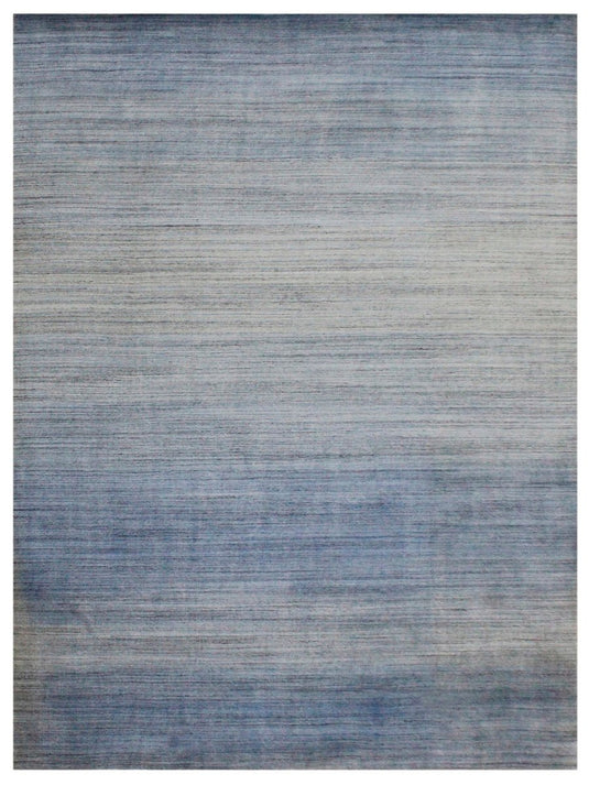 The Ambiente V_stone Silver Blue Strings Minimal SOLID Handloom Wool &amp; Bamboo Silk Rugs