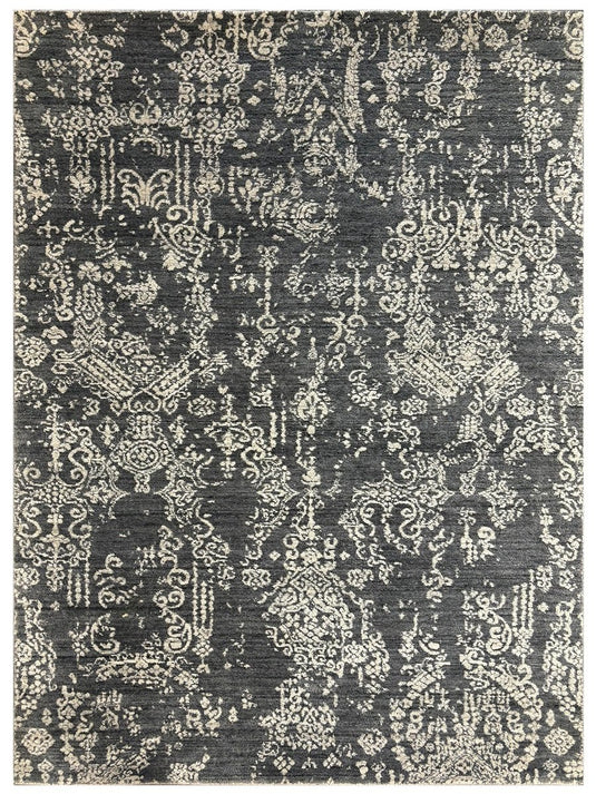 The Ambiente Vn_charcoal Grey Vivien Minimal Transitional Handloom Wool &amp; Bamboo Silk Rugs