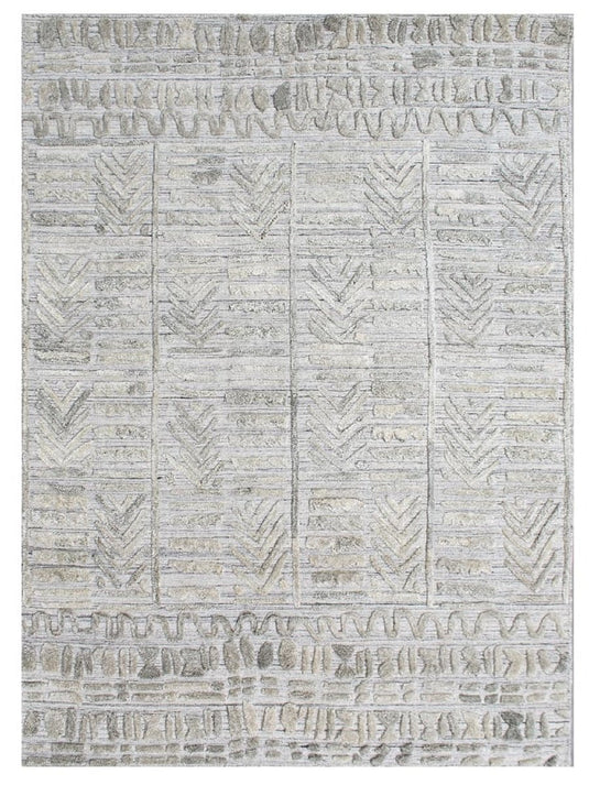 The Ambiente Zr_253 Beige Expressionist Tribal Handloom Wool &amp; Bamboo Silk Rugs
