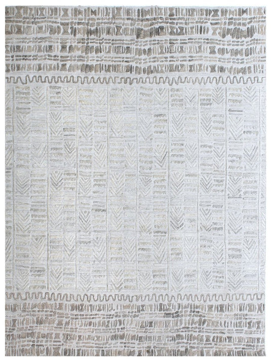 The Ambiente Zr_253 White Expressionist Tribal Handloom Wool &amp; Bamboo Silk Rugs