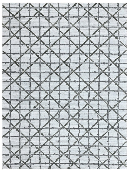 The Ambiente Zr_293 Blue Expressionist Geometric Textured Handloom Wool &amp; Bamboo Silk Rugs