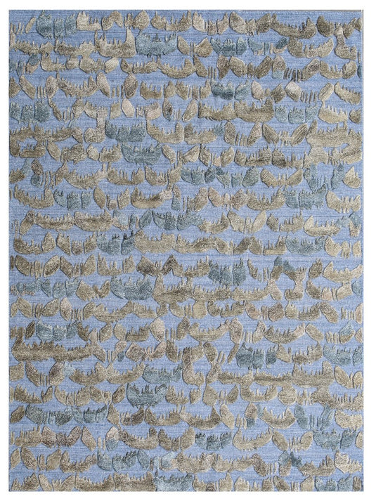 The Ambiente Zr_302 Blue Beige Bamboo Silk Hand Knotted Rugs
