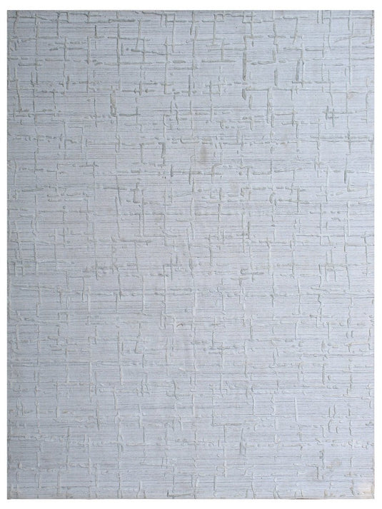 The Ambiente Zr_316 White Expressionist Modern Handloom Wool &amp; Bamboo Silk Rugs
