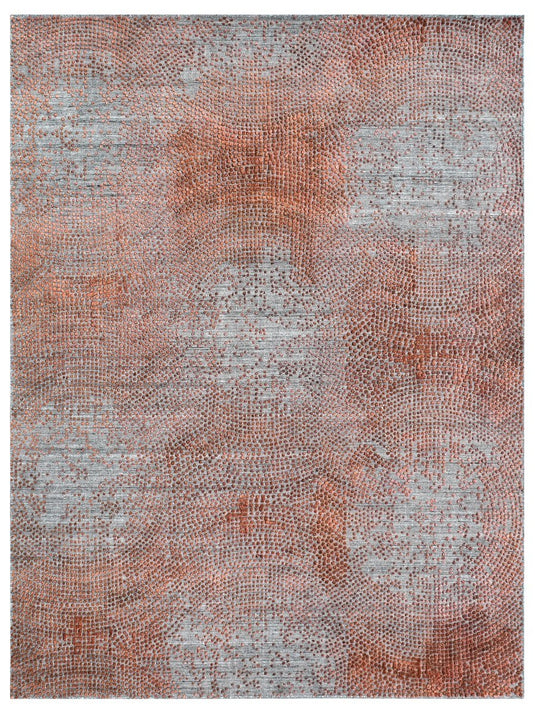 The Ambiente Zr_358 Charcoal Red Expressionist Textured Geometric Handloom Wool &amp; Bamboo Silk Rugs