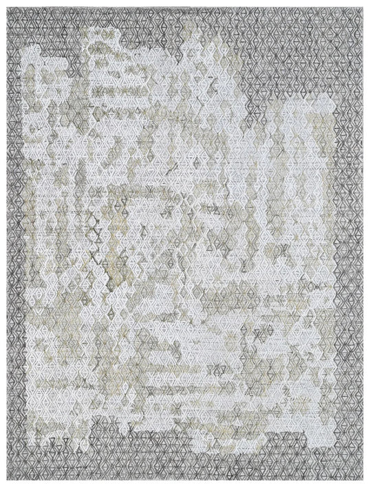 The Ambiente Zr_366 Earth Expressionist Textured Geometric Handloom Wool &amp; Bamboo Silk Rugs