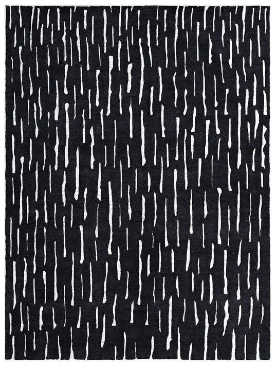The Ambiente Zr_379 Silver Navy Tufted Expressionist Textured Geometric Handloom Wool &amp; Bamboo Silk Rugs
