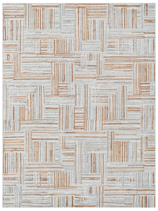 The Ambiente Zr_381 Beige Copper Expressionist Modern Geometric Textured Handloom Wool &amp; Bamboo Silk Rugs
