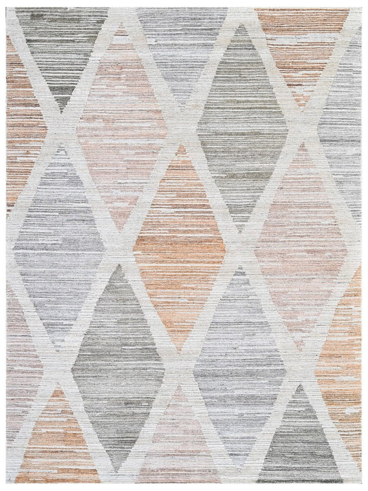 The Ambiente Zr_385 Taupe Multi Expressionist Textured Geometric Handloom Wool &amp; Bamboo Silk Rugs
