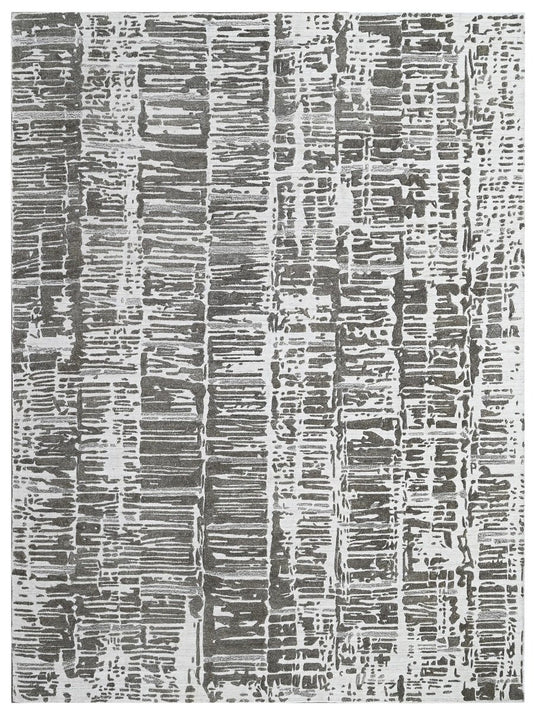 The Ambiente Zr_420 Nv White Beige Expressionist Textured Tribal Handloom Wool &amp; Bamboo Silk Rugs