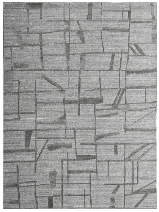 The Ambiente Zr_426 Nv Earth Expressionist Textured Geometric Handloom Wool &amp; Bamboo Silk Rugs