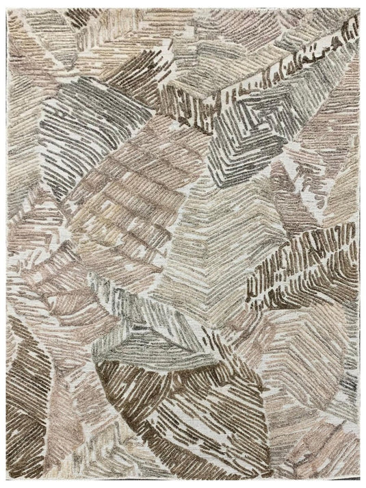The Ambiente Zr_439 White Brown Expressionist Textured Floral Handloom Wool &amp; Bamboo Silk Rugs