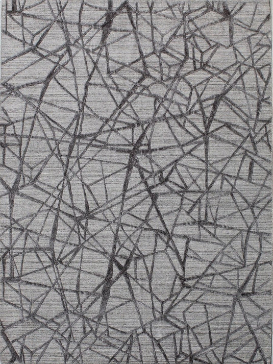 The Ambiente Zr_52 K Grey Expressionist Textured Geometric Handloom Wool &amp; Bamboo Silk Rugs