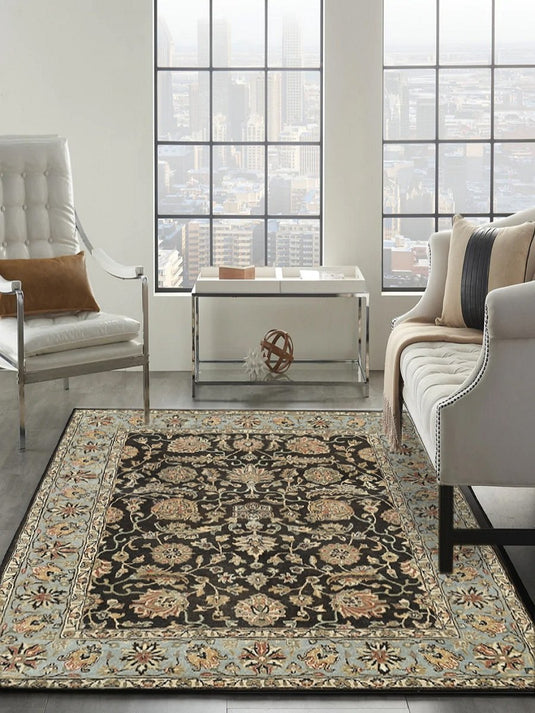The Ambiente Abt_10 Brown Lt.blue Empire Floral Hand Tufted Wool Rugs