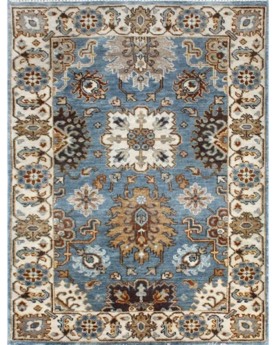 6159_M.BLUE IVORY HANDKNOTTED WOOL RUGS