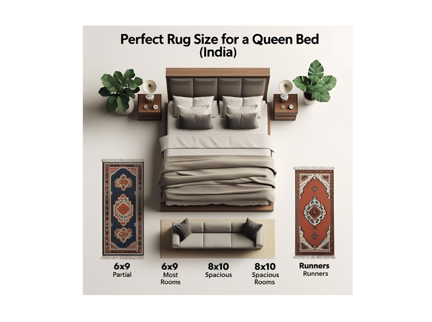 Read more about the article Perfect Rug Size for a Queen Bed in India – Your Complete Guide